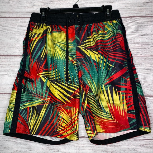 Adidas Tropic Thunder Storm Men’s Swim Trunk Shorts Black Green and Red - Picture 1 of 6